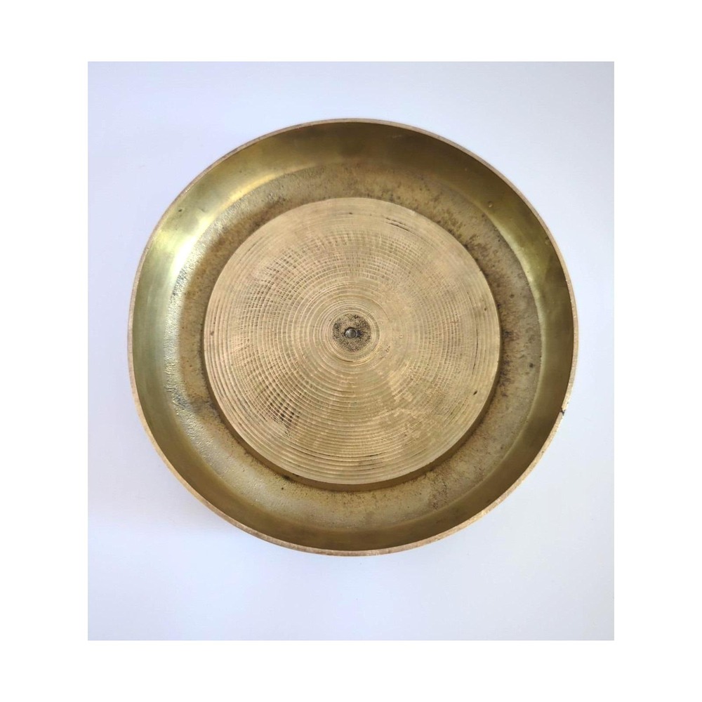 Vintage Brass Pillar Candle Holder Round Patina Finish 5in Mid Century Modern - Picture 3 of 6